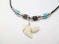 Tiger Shark Tooth (3/4") Necklace  w/  Beaded Plastic 18" Cord in Black and Black or Black and Turquoise Beads