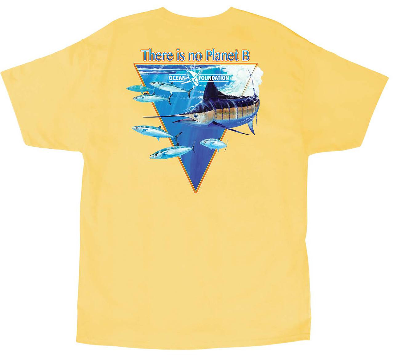 Guy Harvey There is No Planet B Men s Back Print Tee w Pocket in White or Yellow