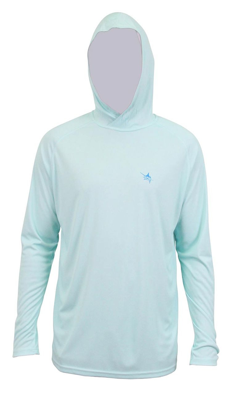 Guy Harvey Clipper Performance Hooded Long Sleeve Shirt in Coral, Mint or  Sky Blue