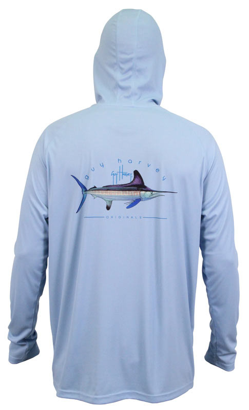 Guy Harvey Clipper Performance Hooded Long Sleeve Shirt in Coral Mint or Sky Blue