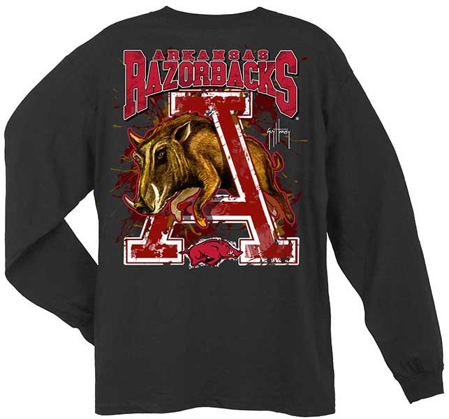 Guy Harvey University of Arkansas Razorbacks Back-Print Pocketless Men's  Long sleeve Tee in Black