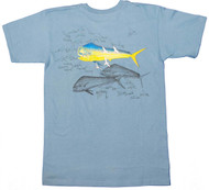 Guy Harvey Dolphin Flying Fish Men's Front &  Back-Print Tee (Pocketless) in Denim Blue