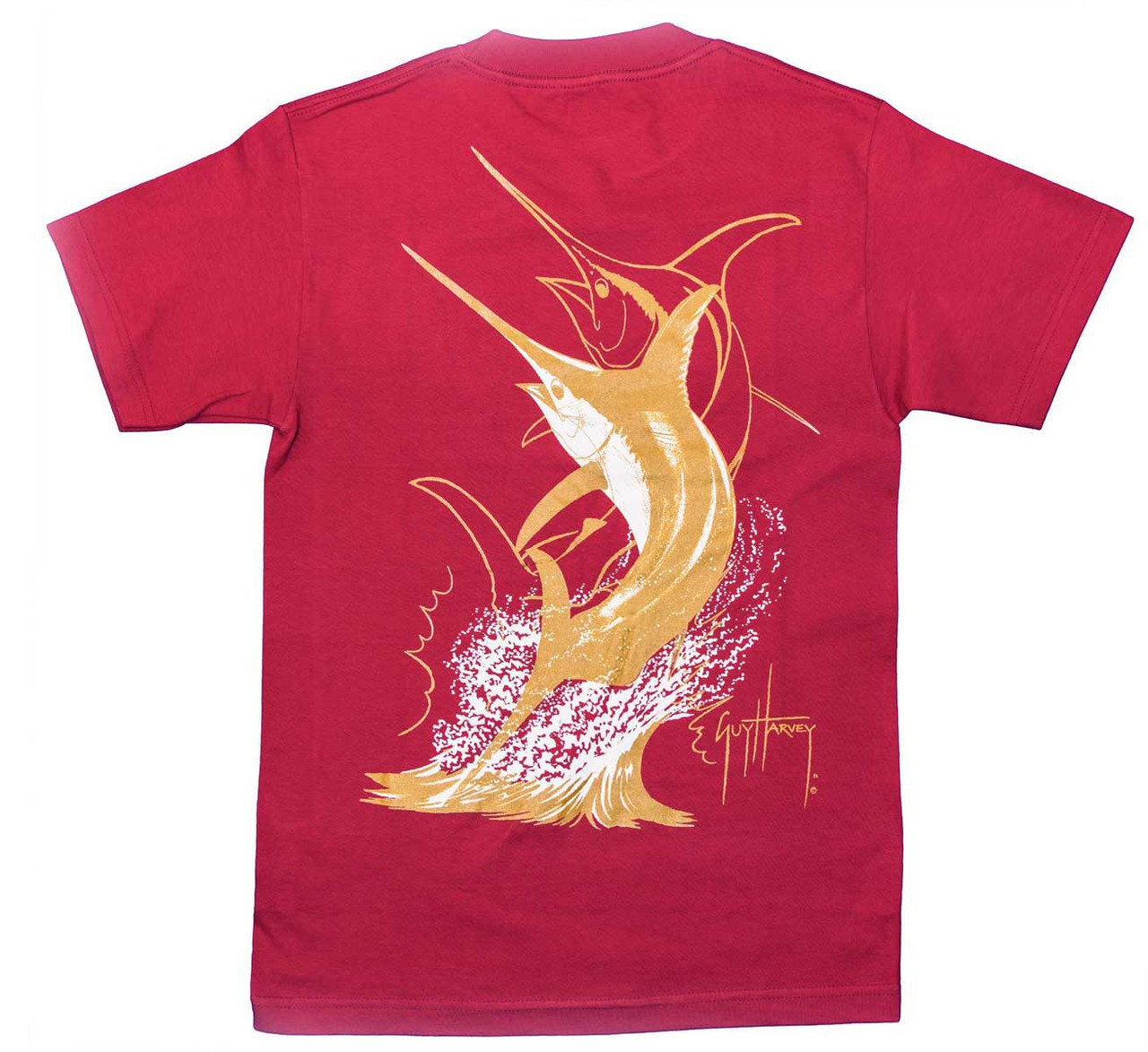 Guy Harvey Swordfish Strike Back-Print T-Shirt Cardinal Semi