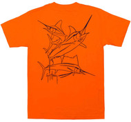 Guy Harvey Brushstroke Slam Men's Back-Print Tee in Navy Blue on an Orange Shirt
