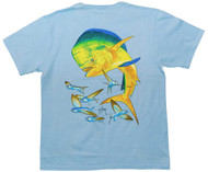 Guy Harvey Bull Dolphin Ladies Back-Print Tee with Front Signature in Light Blue
