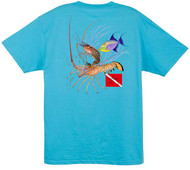 Guy Harvey Lobster Dive Men's Back-Print Tee w/ Pocket in Navy Blue, Aqua Blue, White or Denim