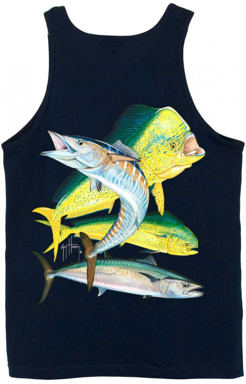 Guy Harvey Bull Dolphin, Wahoo, Kingfish Back-Print Men's Tank Top in  Orange or Navy