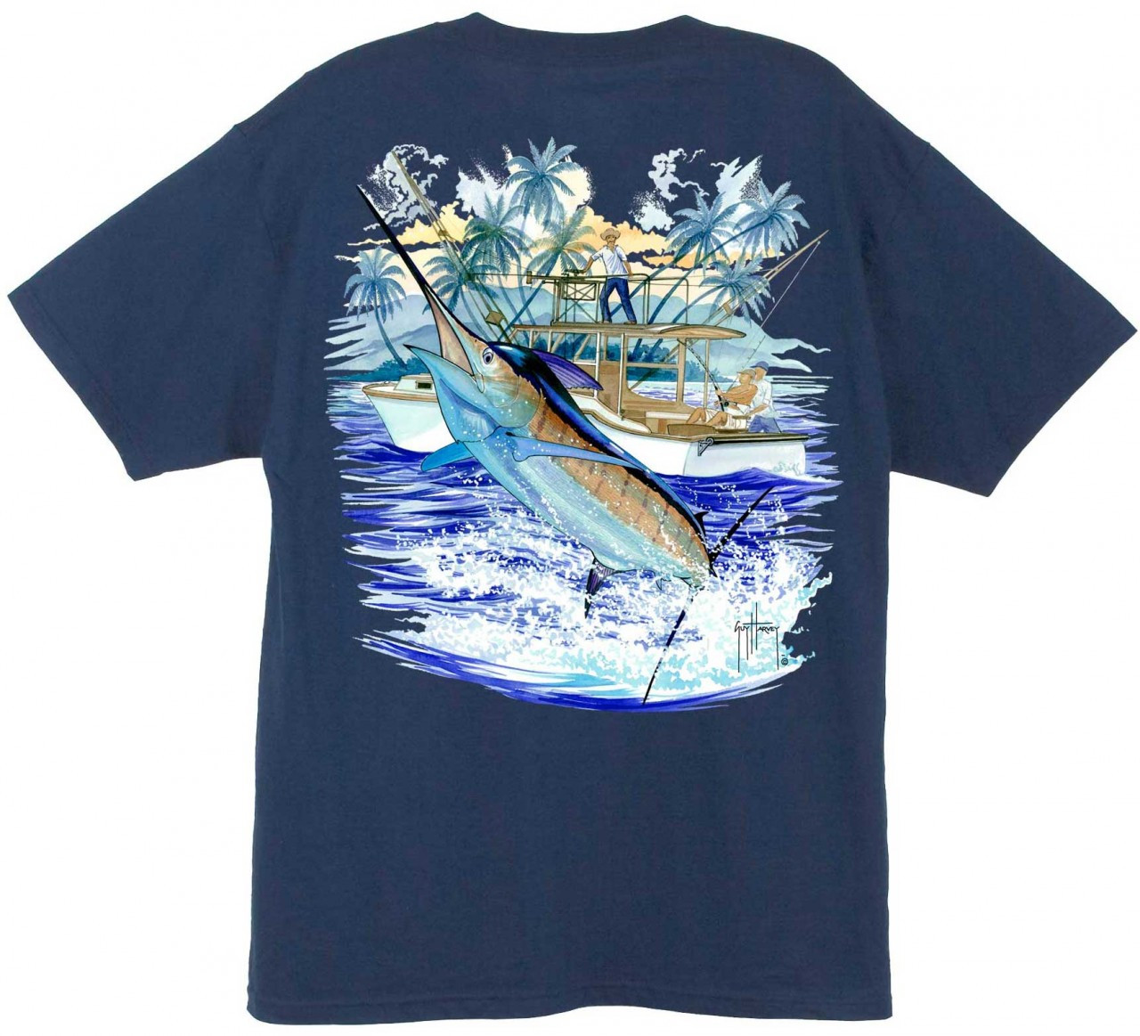 Guy Harvey Marlin Boat 2 Back-Print T-Shirt