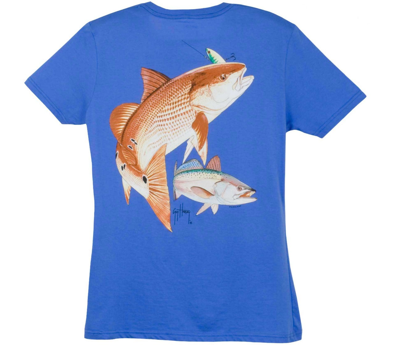 Guy Harvey Redfish Seatrout Back-Print Ladies Tee with Front Signature in  Caribbean Blue, Raspberry, Iris or White