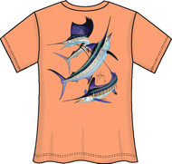 Guy Harvey Grand Slam Back-Print Ladies V-Neck Tee with Front Signature in Carribbean Blue, Key Lime, Raspberry or Melon