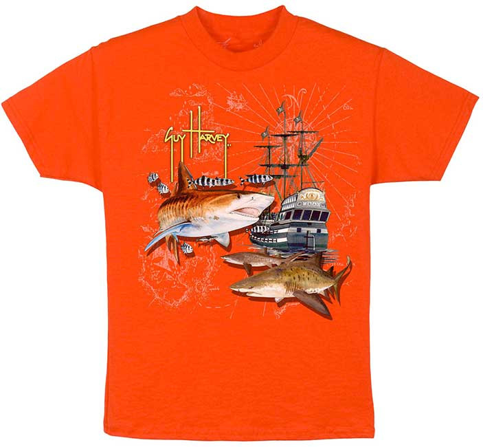Guy Harvey Jolly Roger Boys Tee Shirt in Navy, Orange or Turquoise