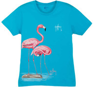 Guy Harvey Two Flamingos Ladies Front-Print Tee with Front Signature in Black, Caribbean Blue, Mint or Yellow