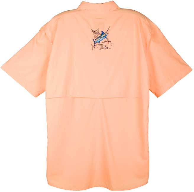 Guy Harvey Dolphin, Wahoo, Kingfish Graphical Technical Short Sleeve  Fishing Shirt in White or Melon