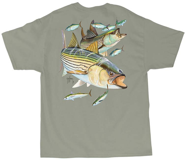 [New] Striper Fishing Shirts for Men with Striped Bass Fish Artwork Large / Pearl Grey