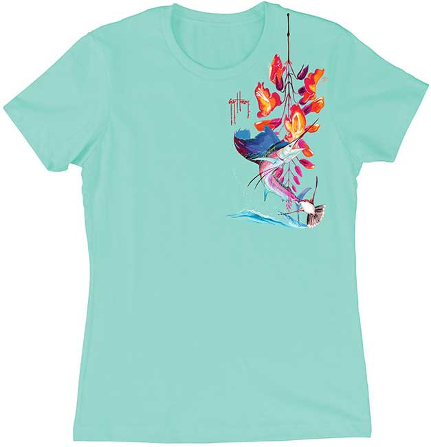 Guy Harvey Flower Wave Women's Classic Crew Front-Print Tee with Front  Signature in Cancun, Lite Pink or Mint