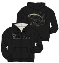 Guy Harvey Tuna Sherpa-Lined Men's Back-Printed, Applique-Front Fleece Zip-Front Hoodie in Black