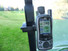 SkyCaddie GPS Mounted with Golf Cart Window Up.