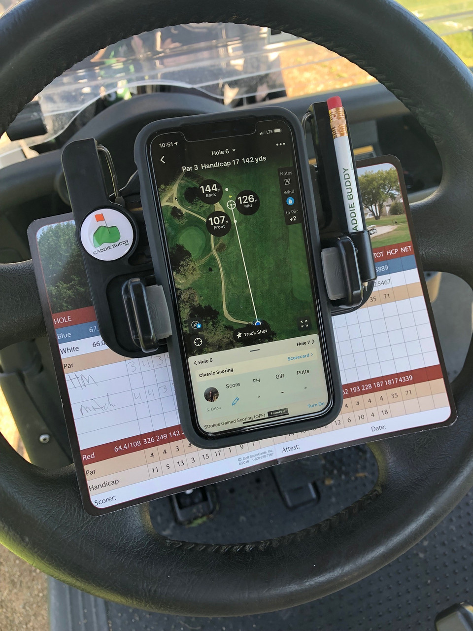 Steering wheel store phone holder