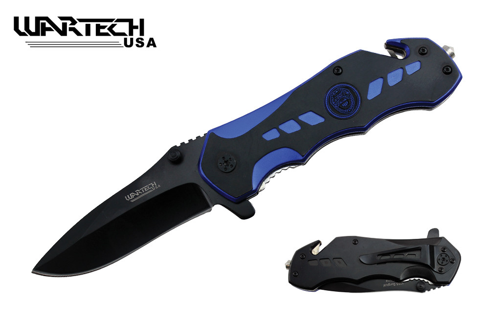 WartechUSA 8" Police Forces Assisted Opening Folding Knife with Belt