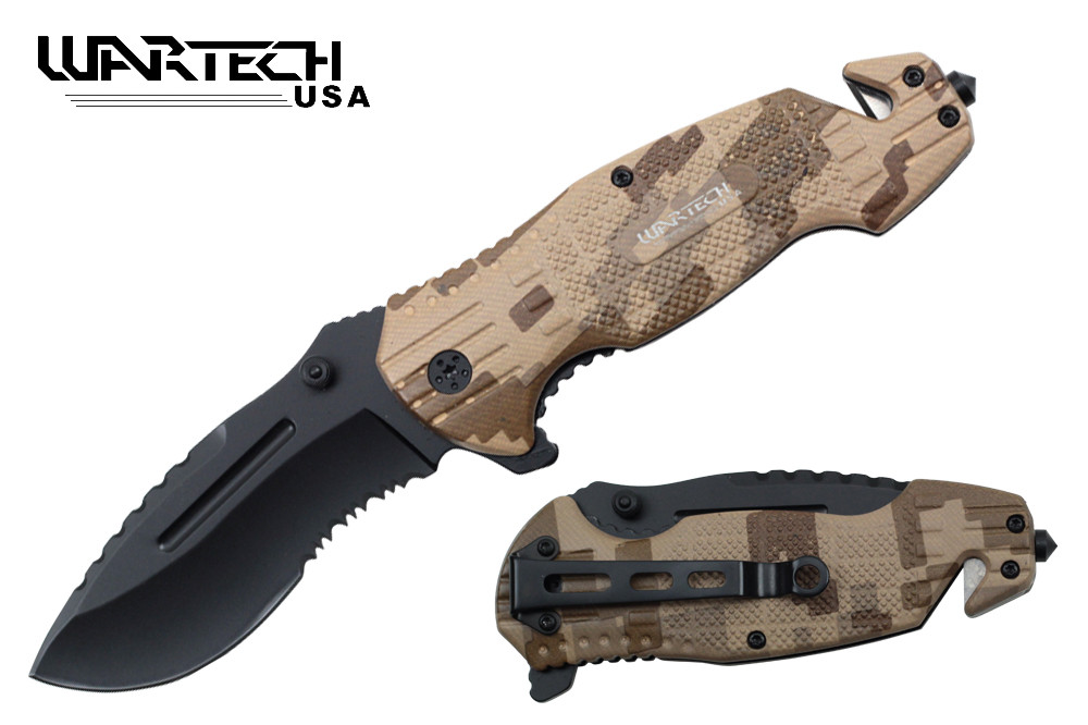 Wartech 8" Tactical Assisted Opening Rescue Folding Knife with Belt