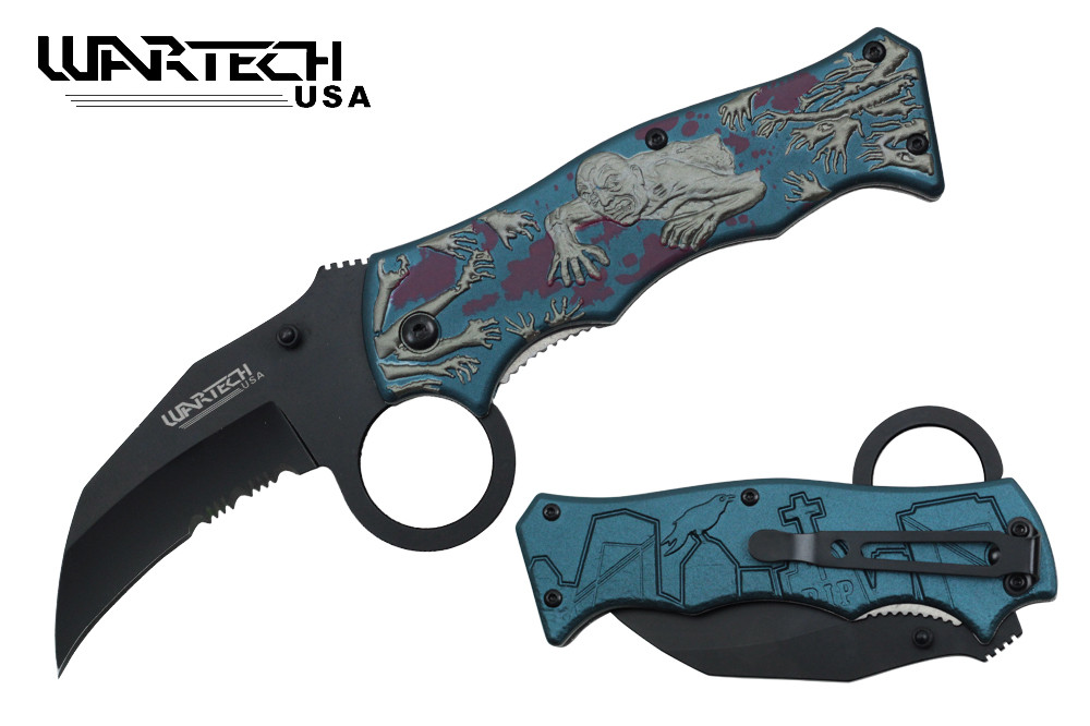 Wartech 8" Zombie Folding Knife Blue