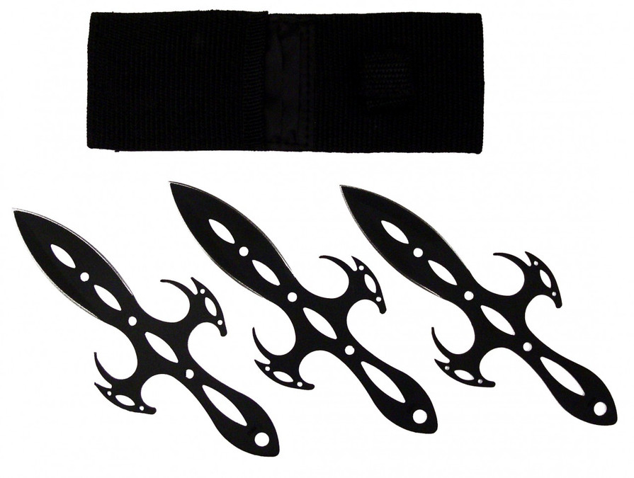 Set of 3 6.5 Fantasy Throwing Knives-Black