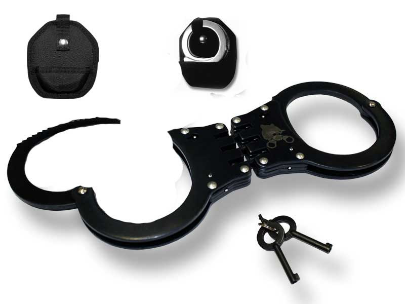 Police Hinged Handcuffs with Case Black