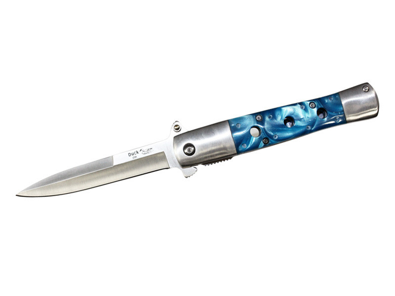 DUCK Stiletto 9" Blue Pearl Assisted Open Steel Lock Pocket Knife