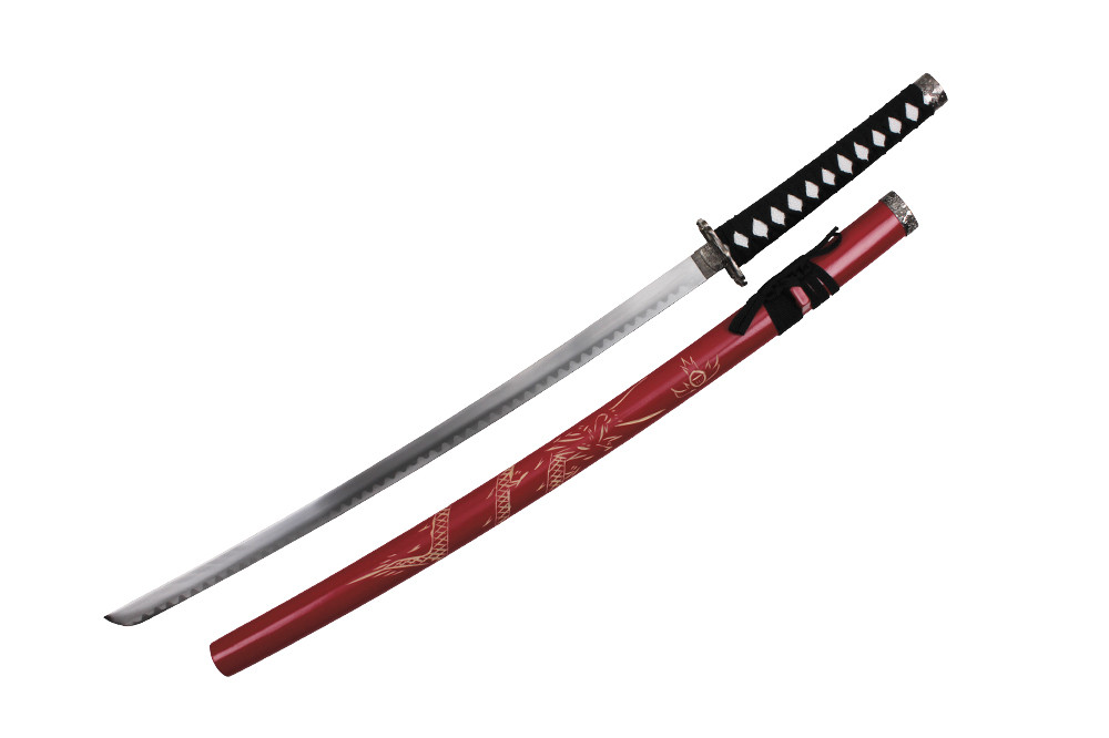 Black Katana Sword with Dragon Engraved Scabbard