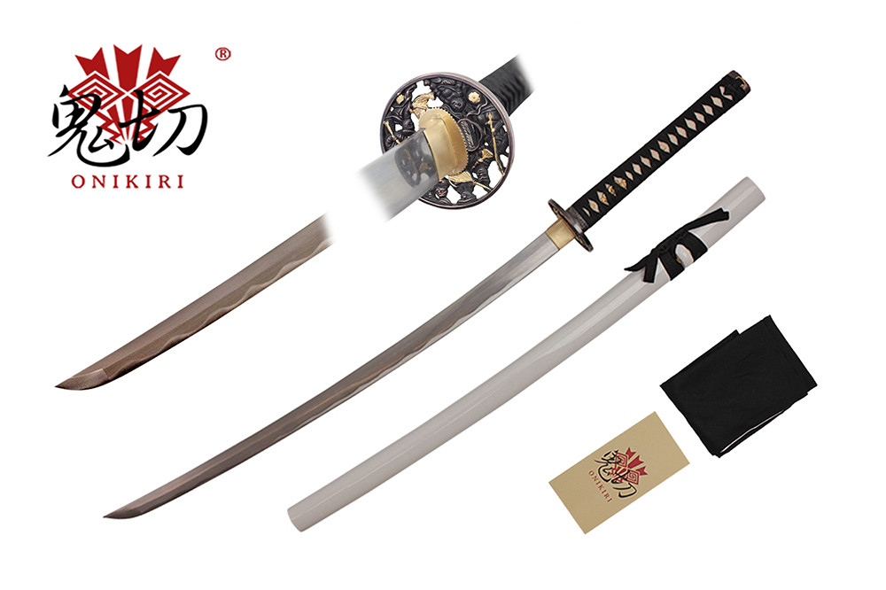 41" Damascus Blade Katana with White Scabbard Black Wrapped Handle