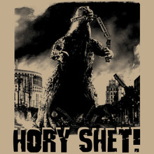 HORY SHET! Funny T Shirt Japanese  retro science fiction Kaiju movie
