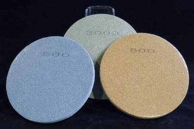 #500, #800 (very fine), and #3000 (extremely fine) polishing pads