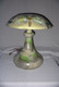 "Fulpersque"  Stoneware Lamp and Shade, with Stained Glass Inserts