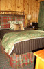 Curtains and duvet in Woburn Meadow Green, now discontinued and out of stock. (room designed by Dragonfly Designs)