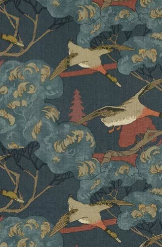 Flying Ducks Wallpaper in Red Blue