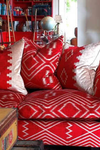 Federa Cuscino Retto Swono Stile Navajo - Cotone E Lino - 30x50 Cm - Rosso Indiano