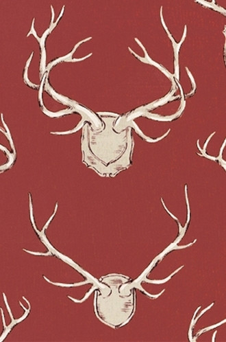 Rustic wallpaper for cabins | Eric Cohler Antlers In Red