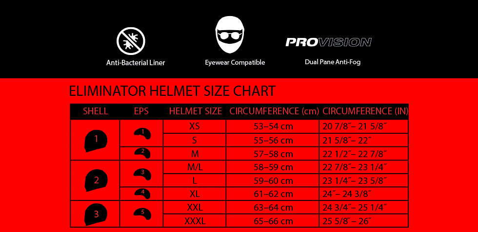 bell eliminator size chart at moto-d racing