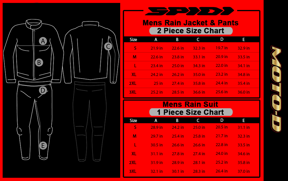 spidi motorcycle leather suit size chart from MOTO-D