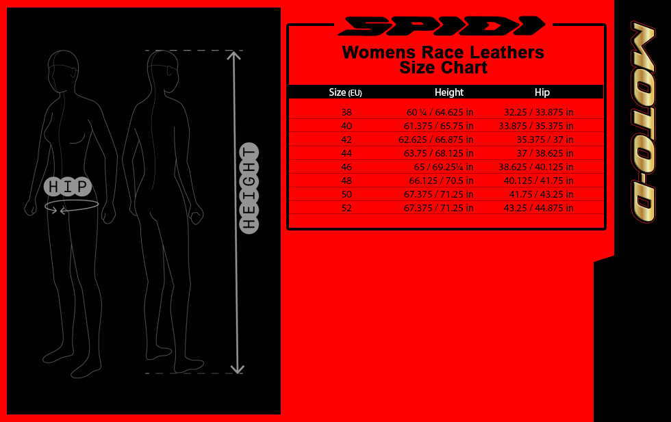 spidi motorcycle leather suit size womens chart from MOTO-D