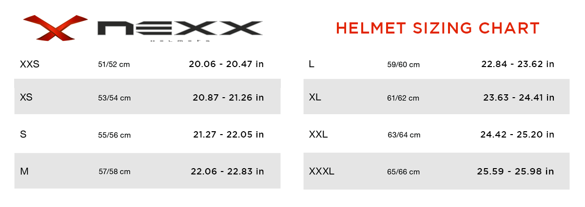 NEXX XR3R Helmet Size Chart: MOTO-D Racing