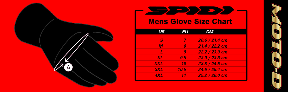 spidi mens gloves size chart from MOTO-D