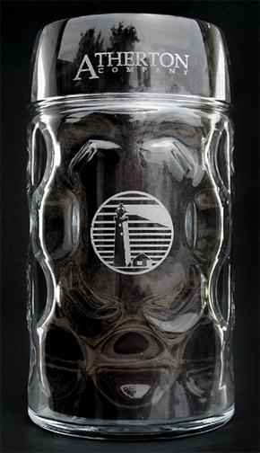 1 liter Oktoberfest glass mug with custom logo engraving