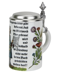 Celebrate the 1516 German Beer purity law with this collectible porcelain beer stein Porcelain beer stein with pewter lid