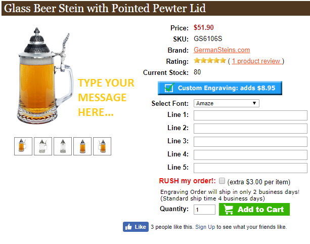 Step 2 to Ordering a Personalized Beer Stein Choose the font and type of your personalized beer stein