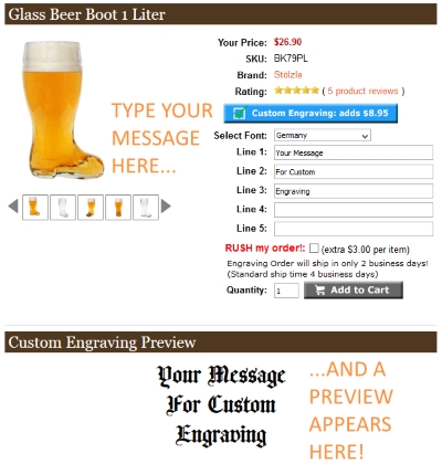Personalized Message Engraving on Glass Beer Boot