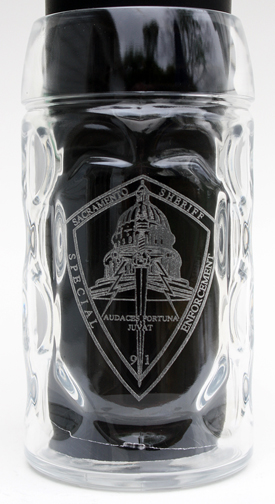 1 liter glass dimpled mug with custom logo engraving