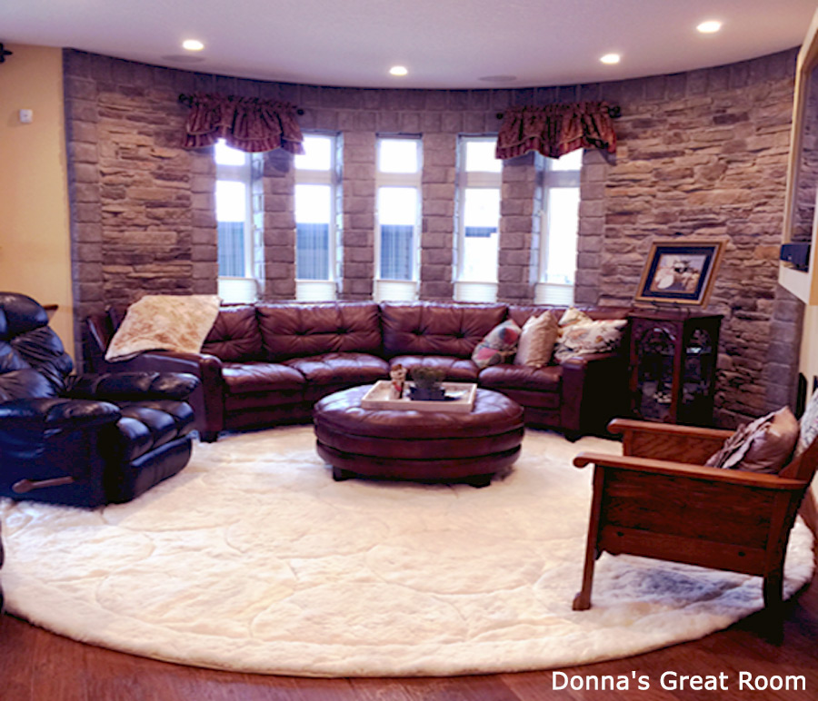 Custom White Alpaca Fur Rug in Great Room