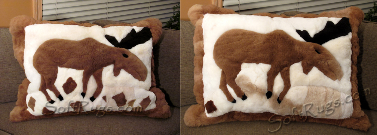 Custom Alpaca Fur Pillows with Moose Design