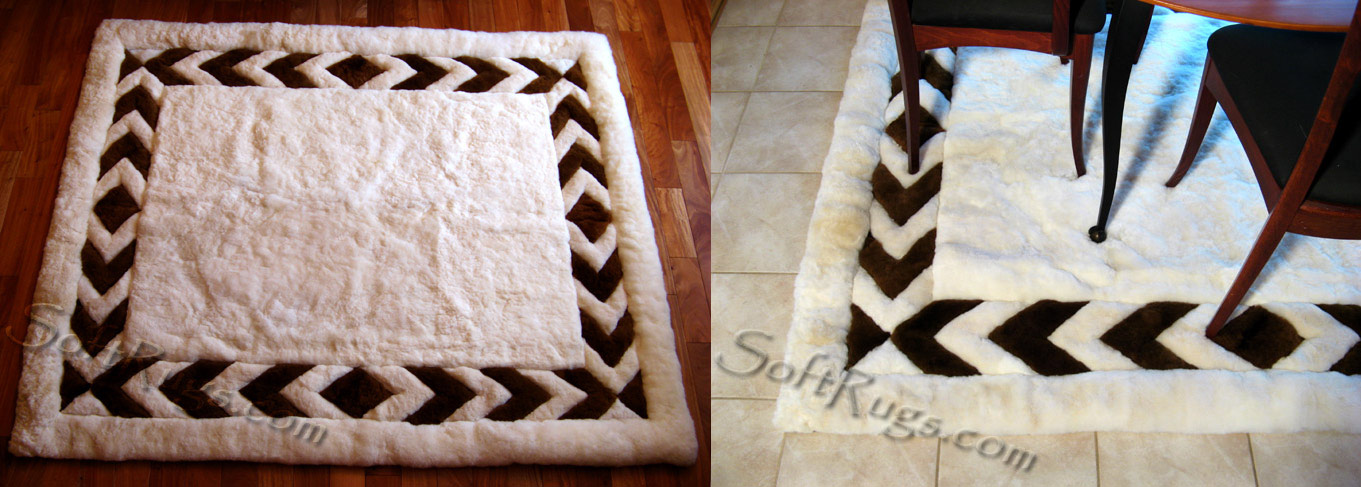 Custom White Alpaca Rug with Chevron Border